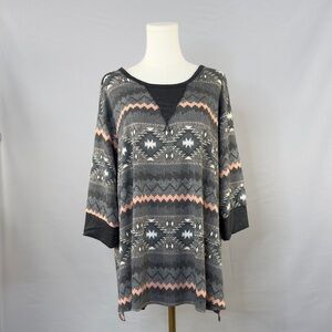 Dear Scarlett Boho Inspired Tunic with Aztec Geometric Print with 3/4 Sleeves